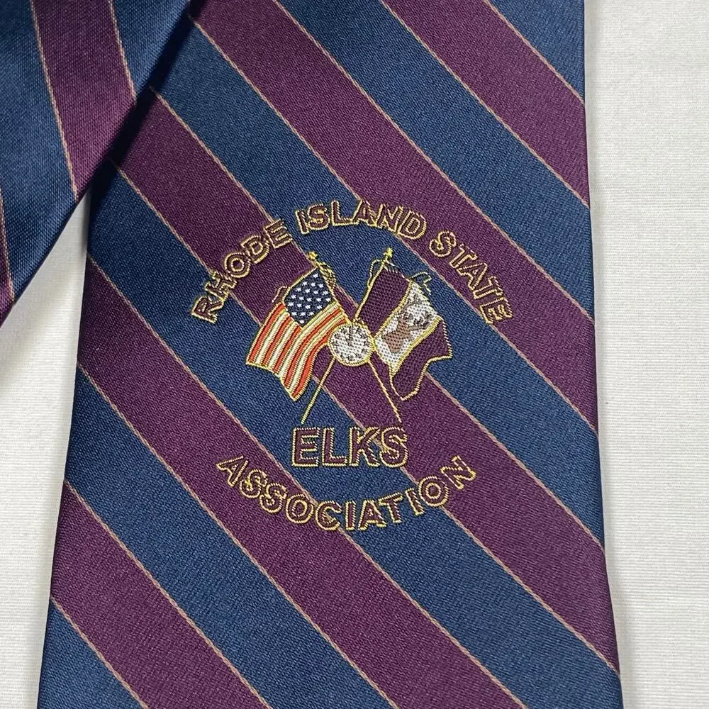 Rhode Island Elks Men's Tie Blue Purple 3.25x60 Classic Striped BPOE